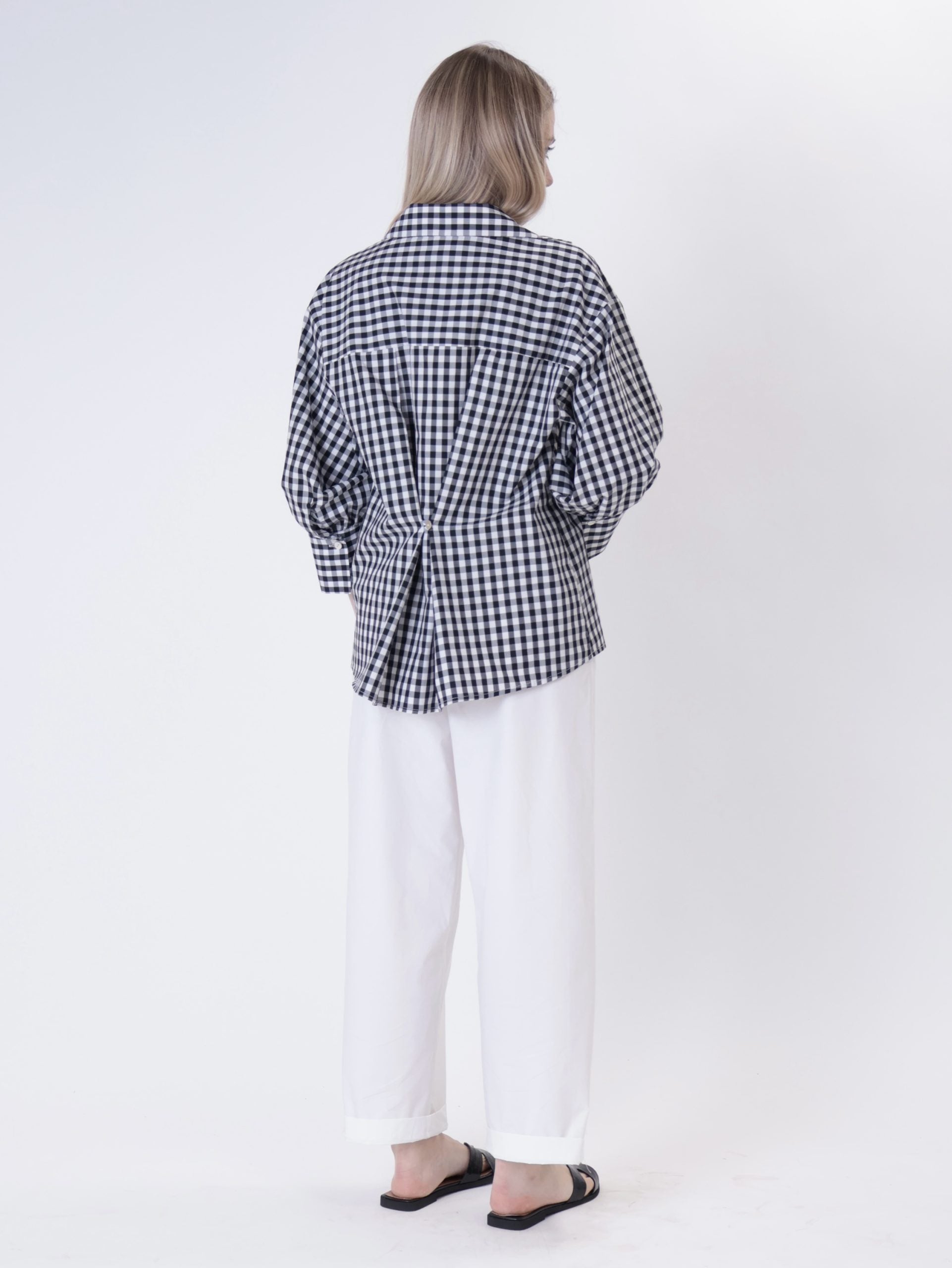Camicia bottone retro vichy nero