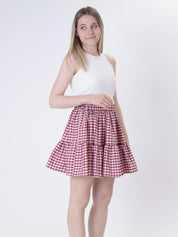 Red gingham flounced skirt