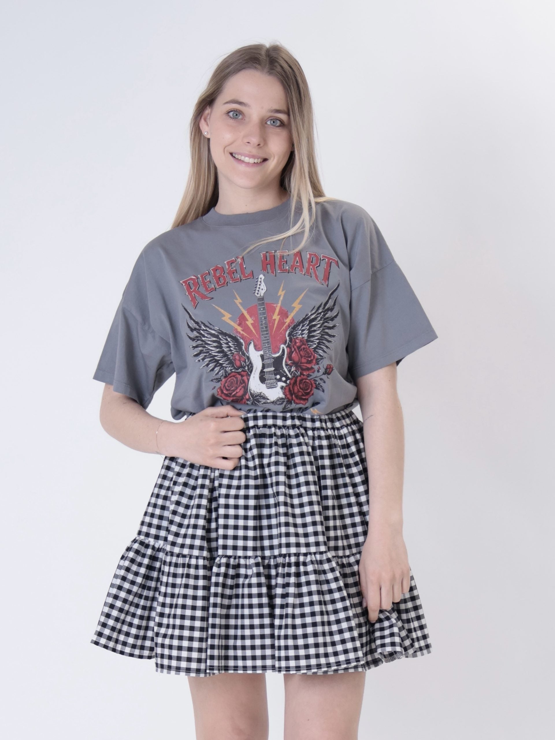 Black gingham tiered skirt