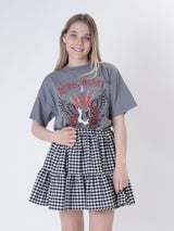 Black gingham tiered skirt