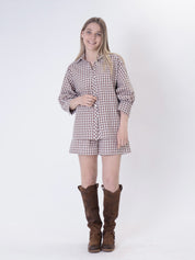 Camicia bottone retro vichy nocciola