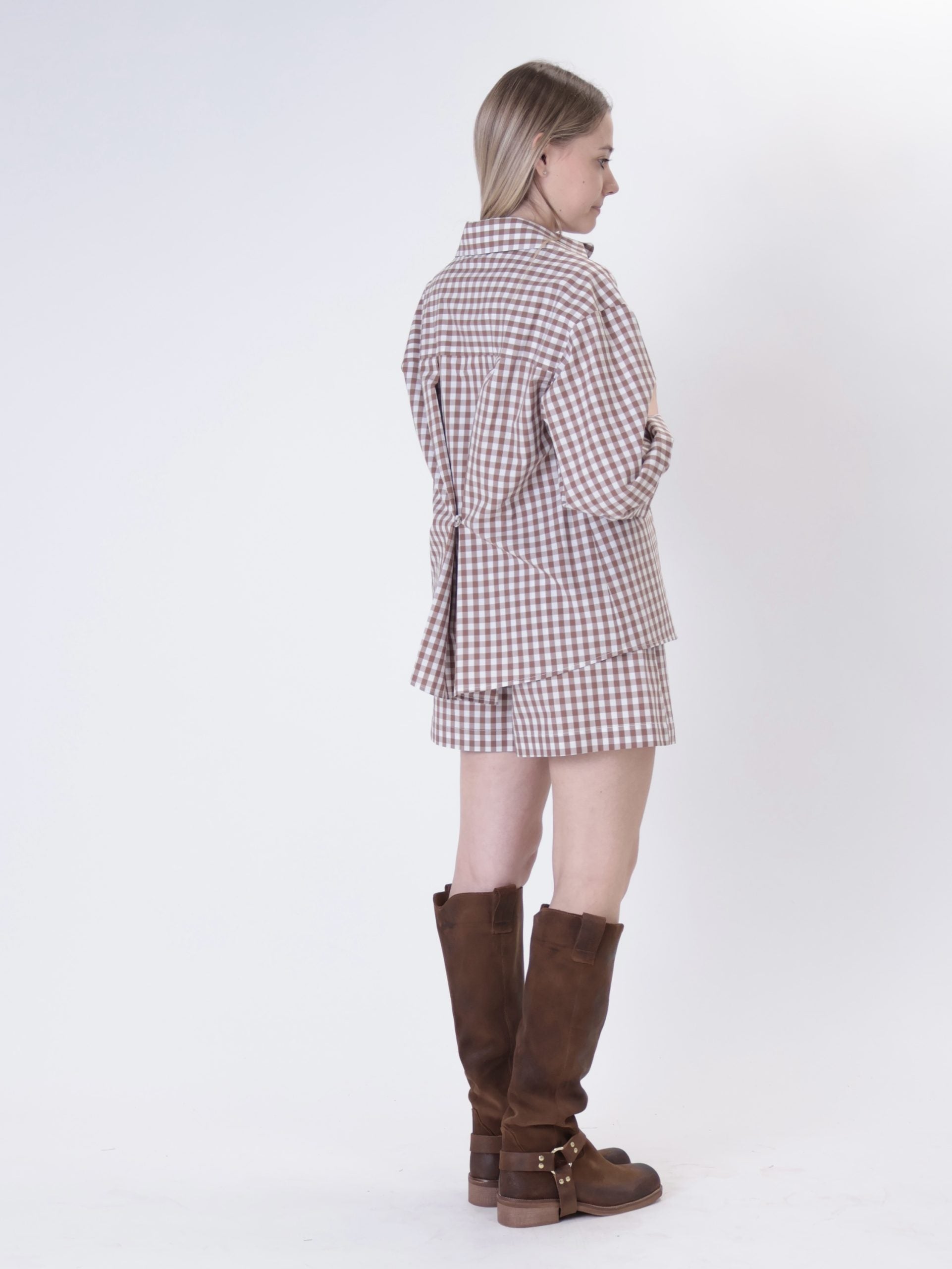 Camicia bottone retro vichy nocciola