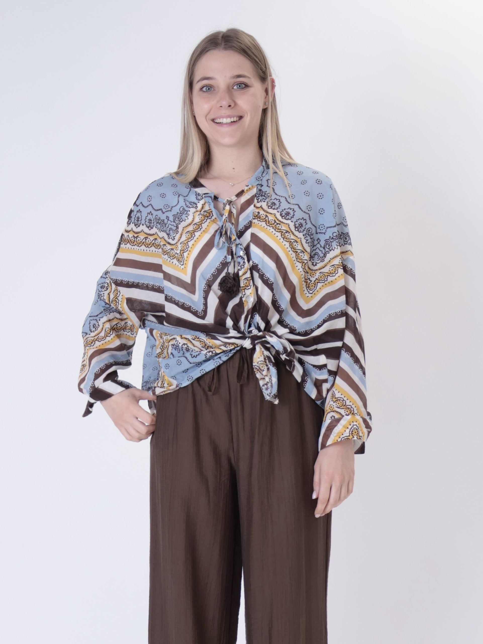Camicia fantasia celeste/moro