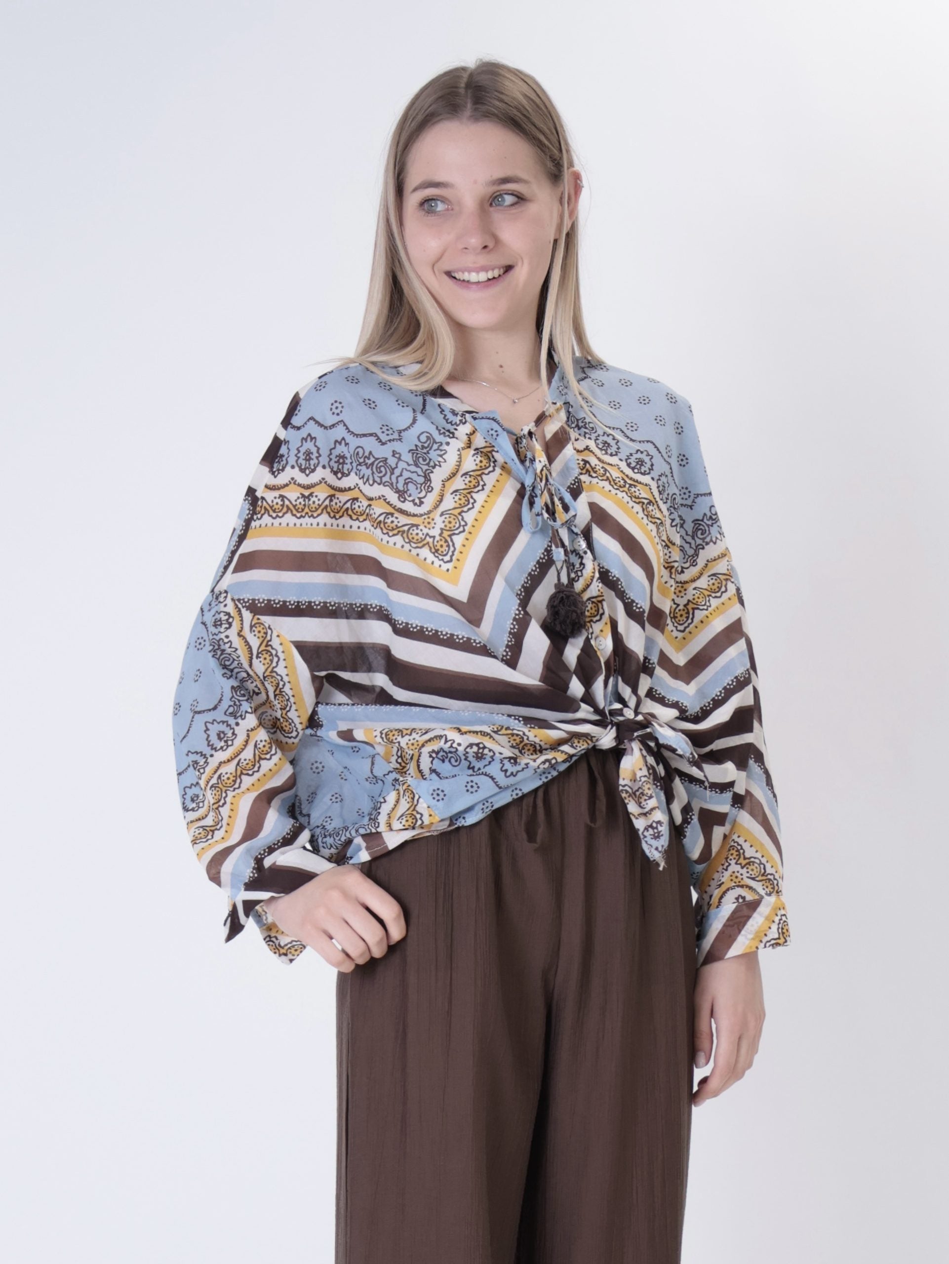 Camicia fantasia celeste/moro