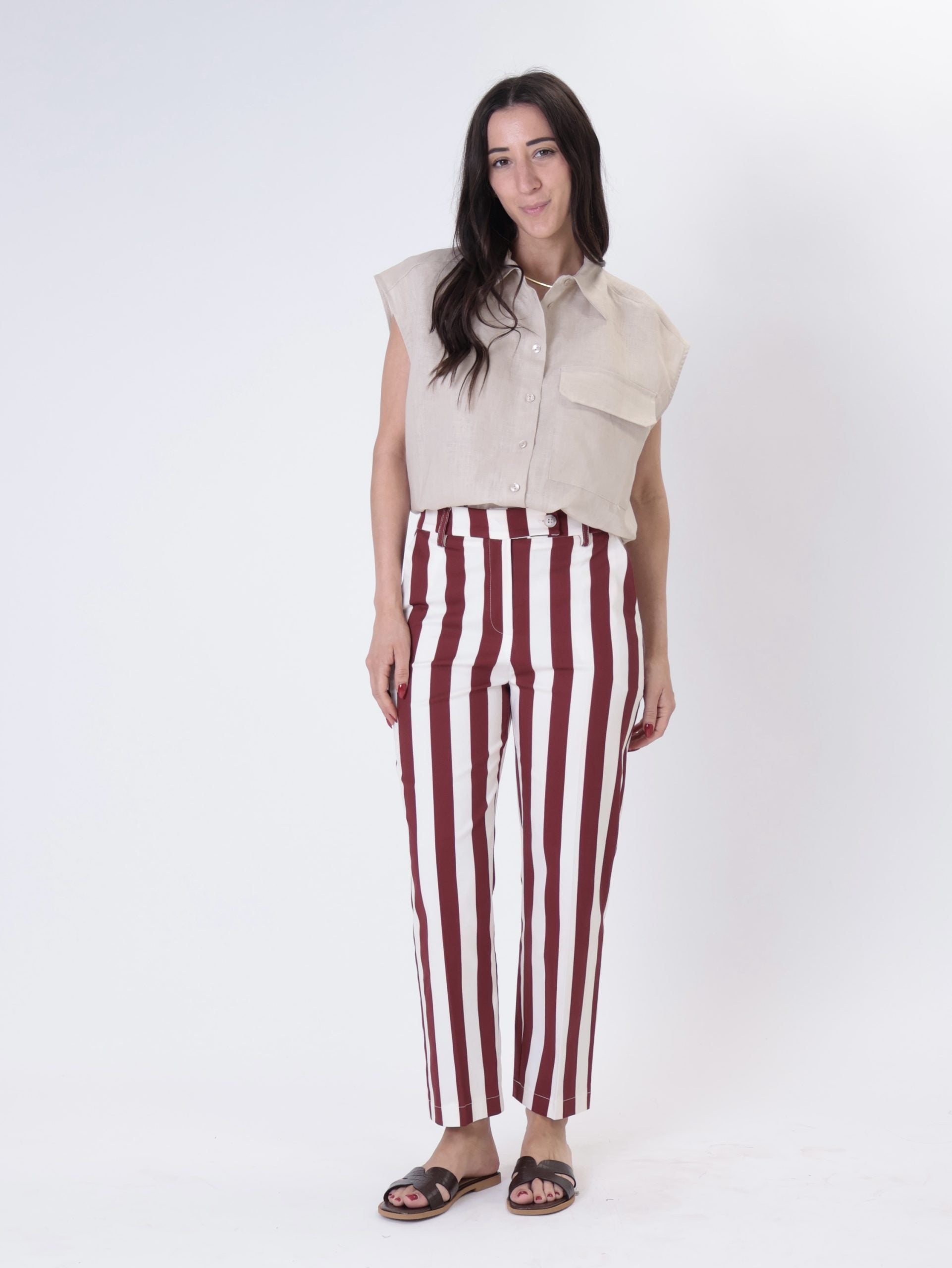 Pantalone lady sigaretta riga bordeaux