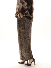 Gonna longuette con zip paillettes moro