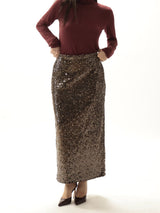Gonna longuette con zip paillettes moro