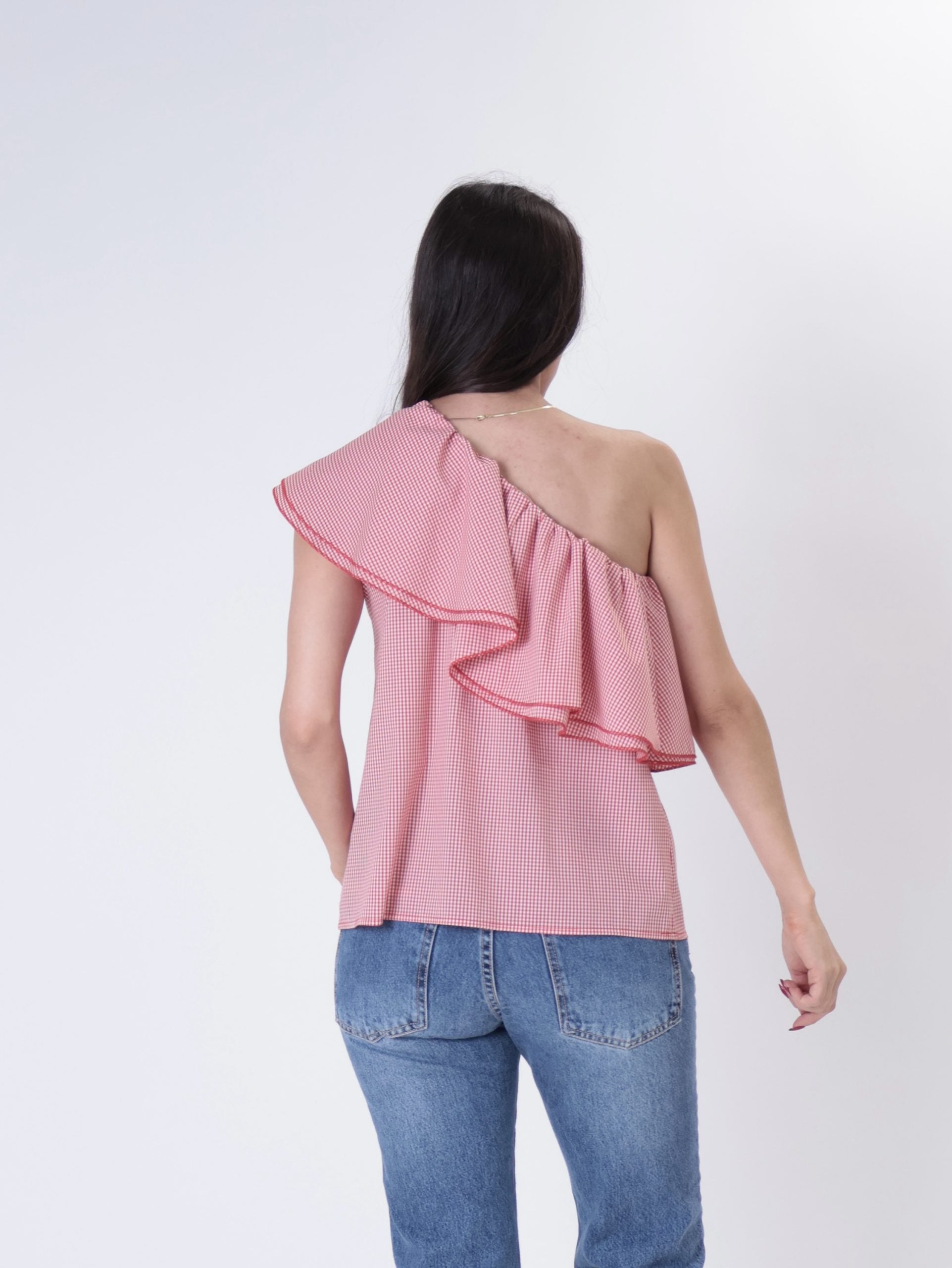 Top monospalla quadro piccolo rosso