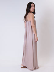 Deep V-neck nude dress