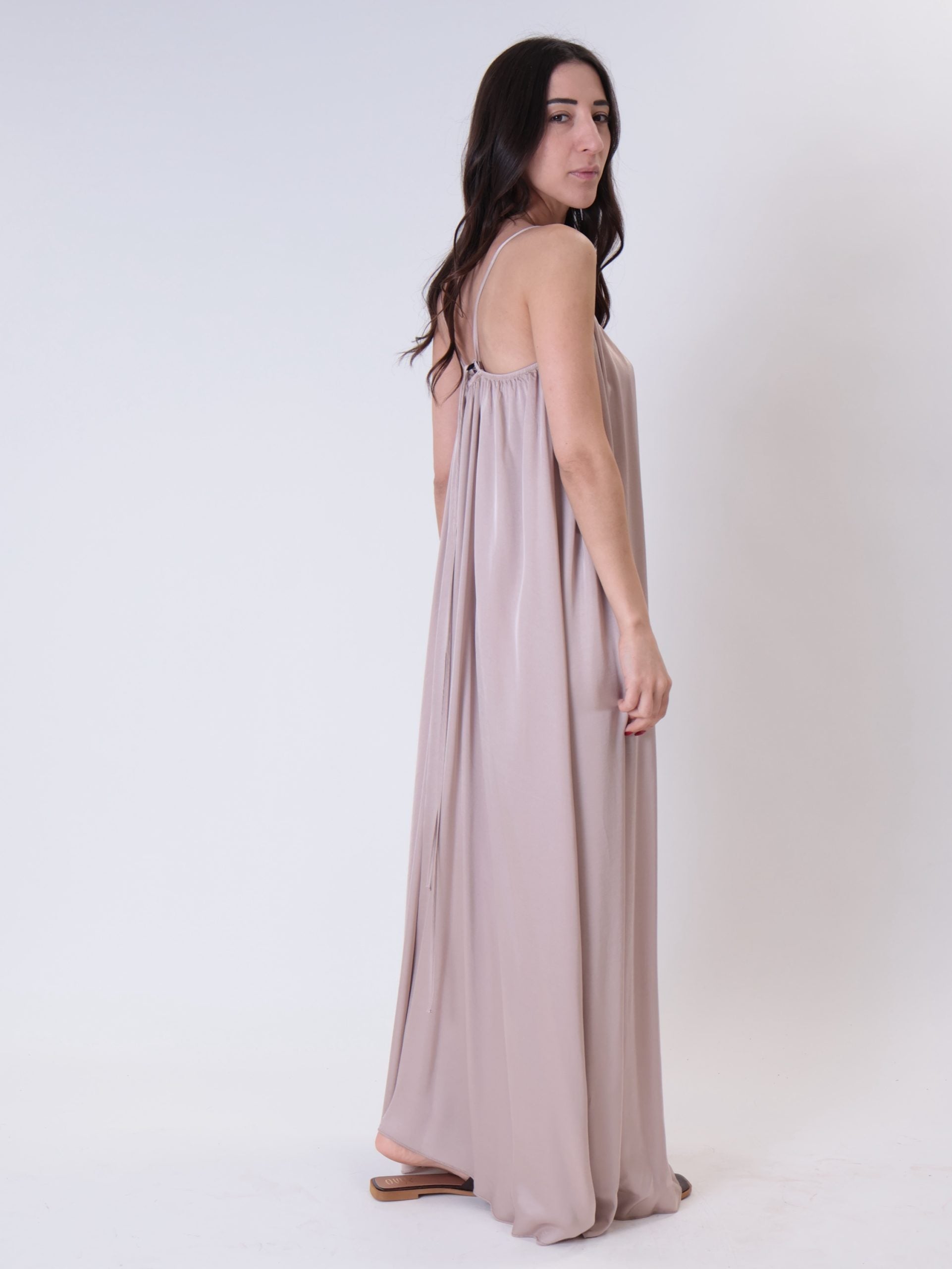 Deep V-neck nude dress