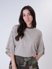 T-shirt riga manica ampia moro