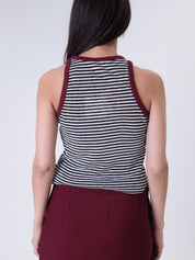 Canotta misto lino orli bordeaux