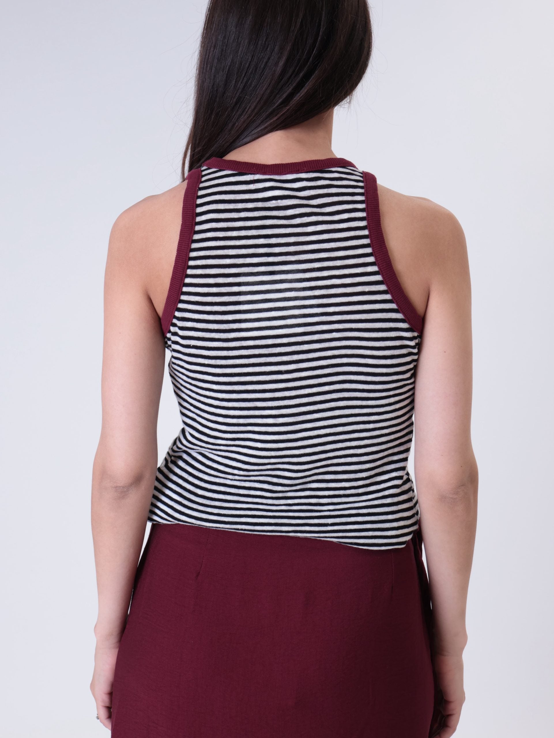 Canotta misto lino orli bordeaux