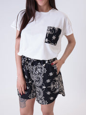 Black patterned pocket shorts