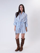 Completo camicia + shorts righe celeste