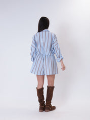 Completo camicia + shorts righe celeste