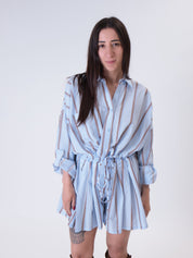 Completo camicia + shorts righe celeste