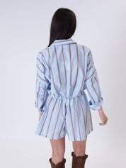 Completo camicia + shorts righe celeste