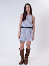 Striped light blue cotton shorts
