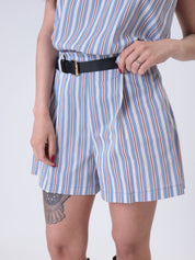 Striped light blue cotton shorts