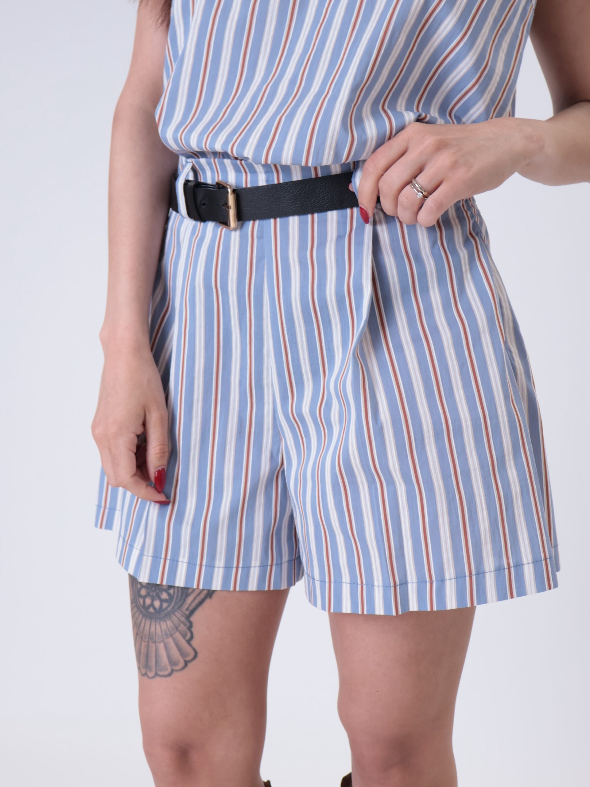 Striped light blue cotton shorts