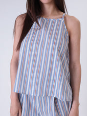 Top  cotone righe celeste