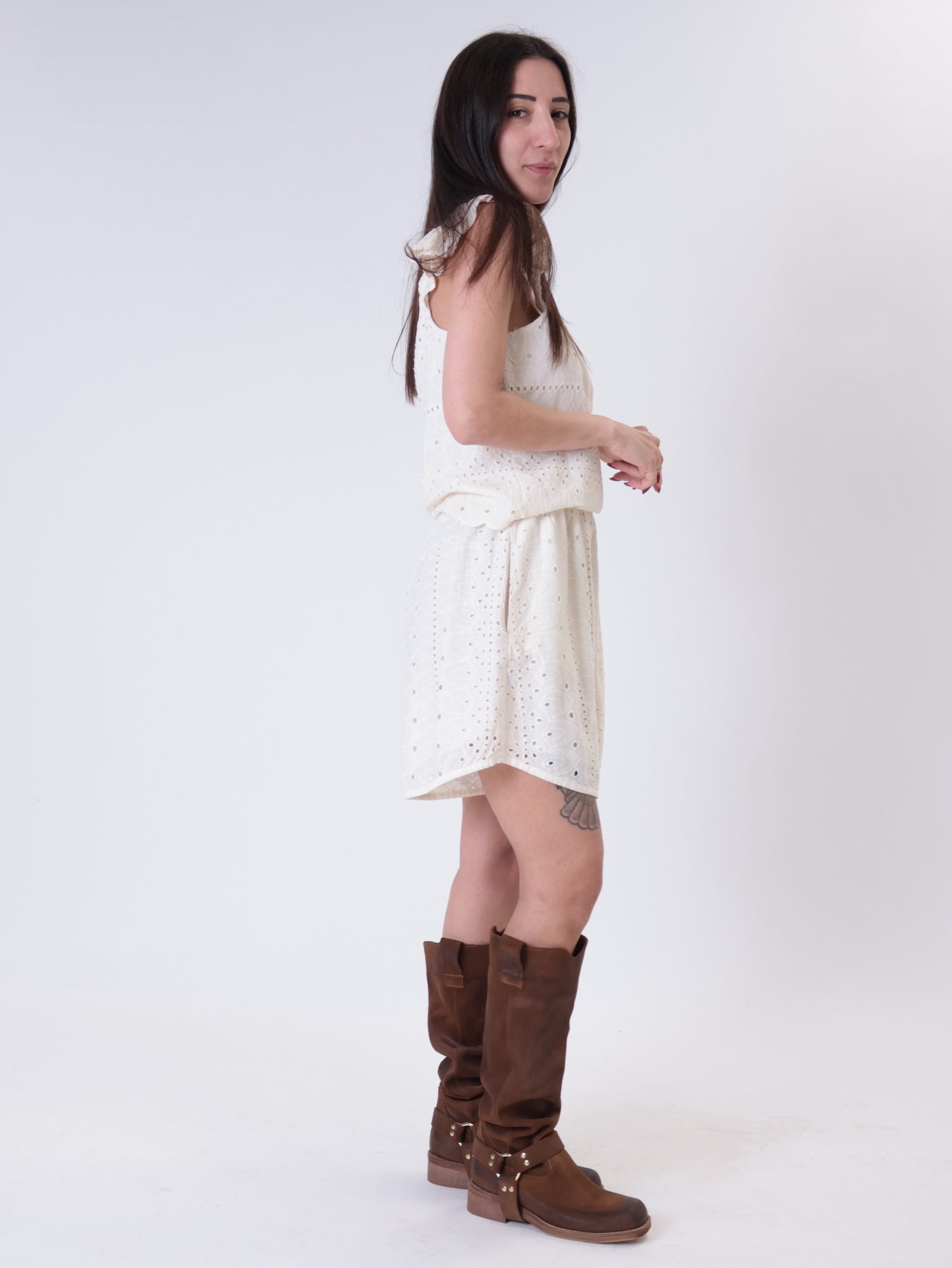 Completo top + shorts sangallo burro