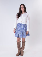 Blue gingham flared skirt