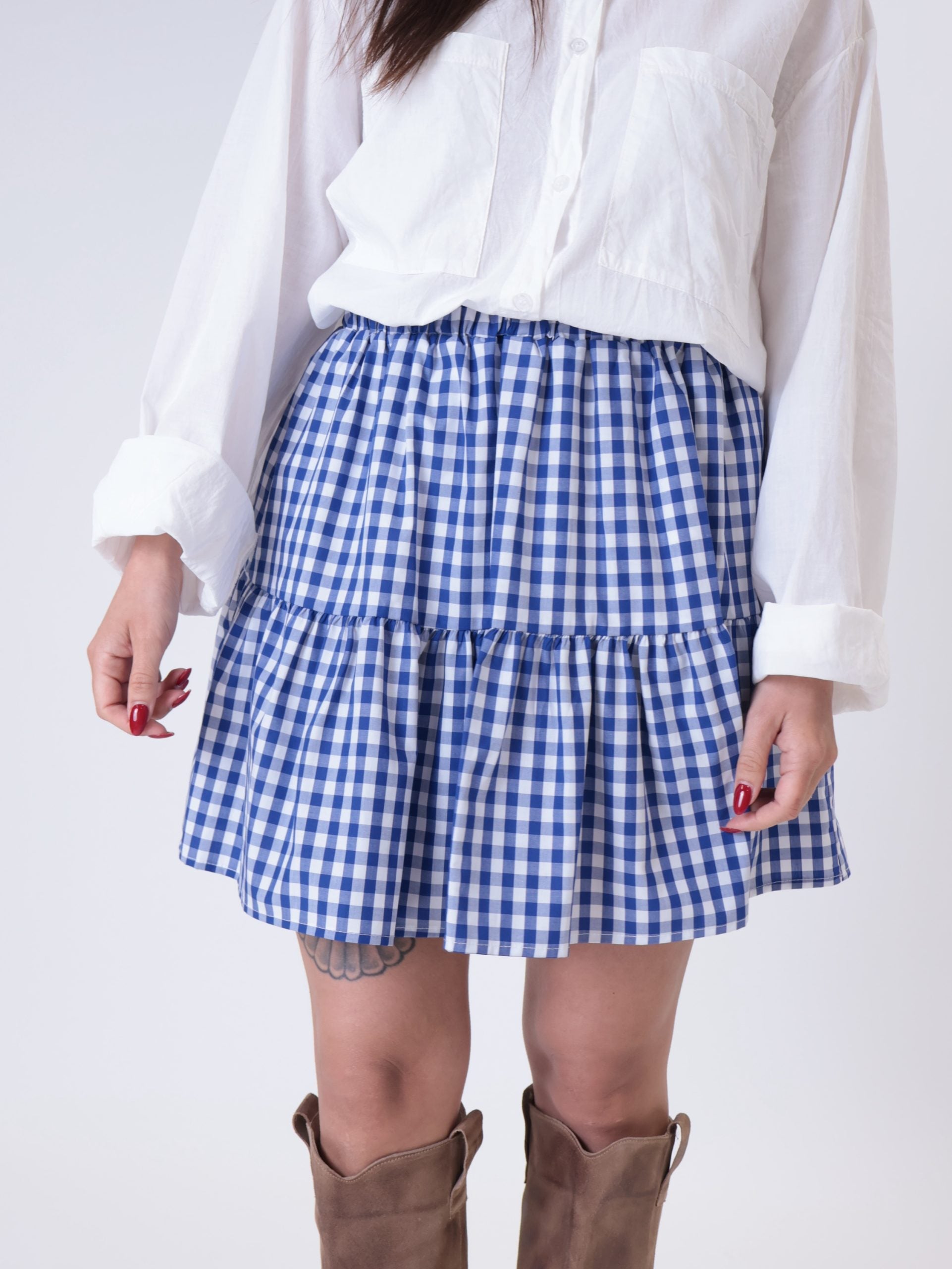 Blue gingham flared skirt