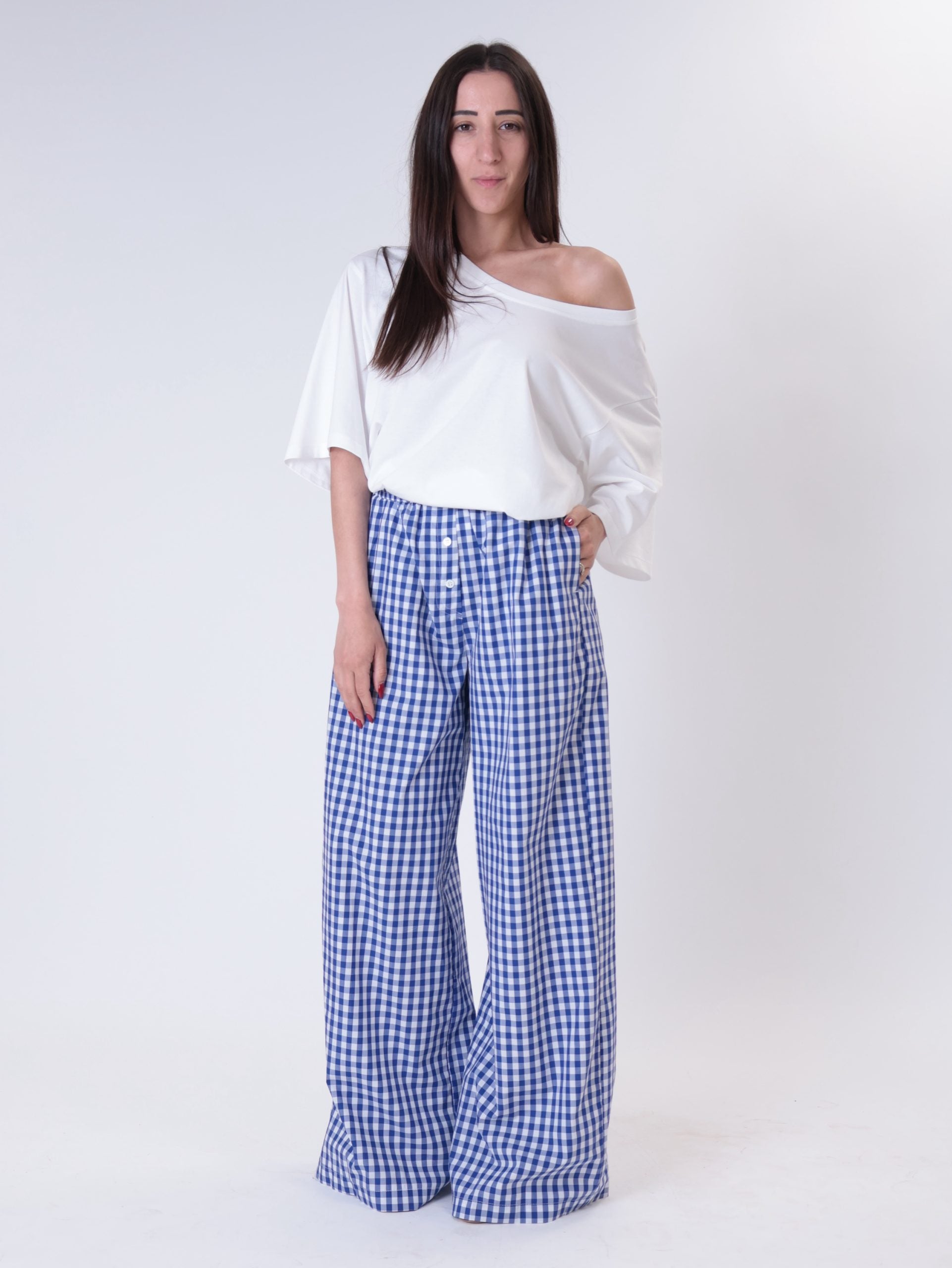 Pantalone vichy blu