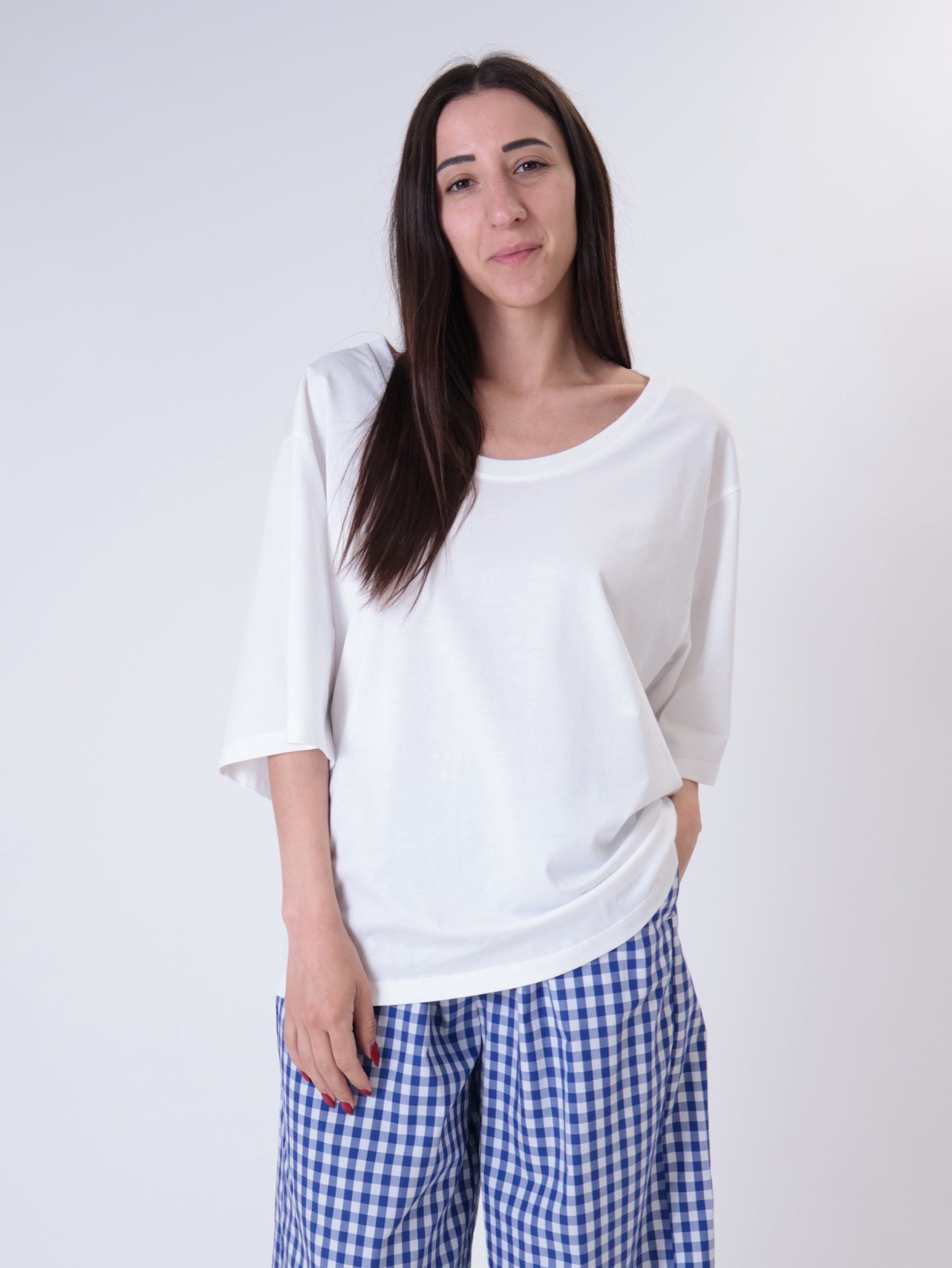 T-shirt over scollo profondo bianco