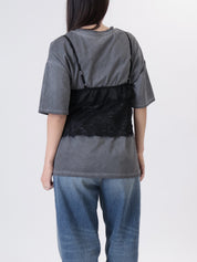 T-Shirt con pizzo antracite