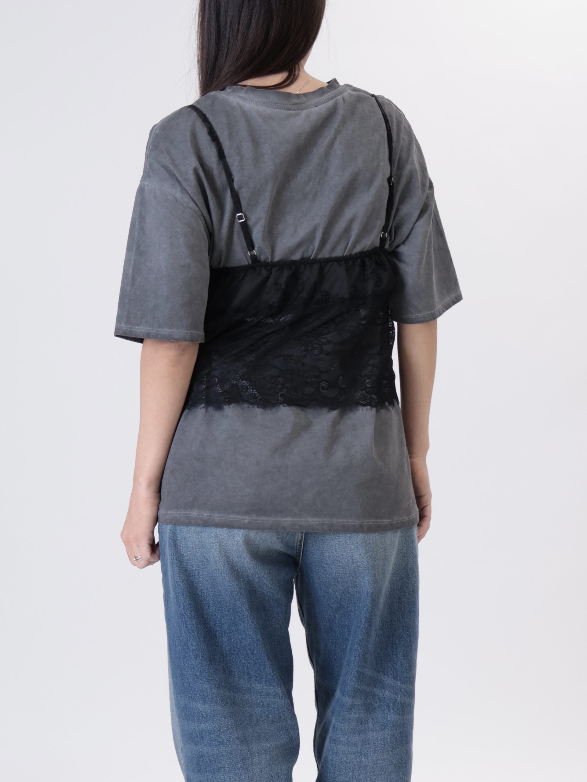 T-Shirt con pizzo antracite
