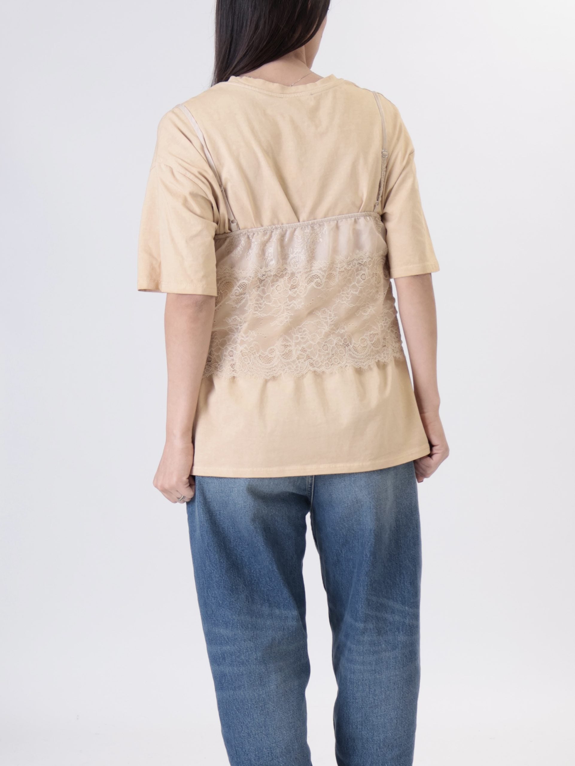 T-Shirt con pizzo beige
