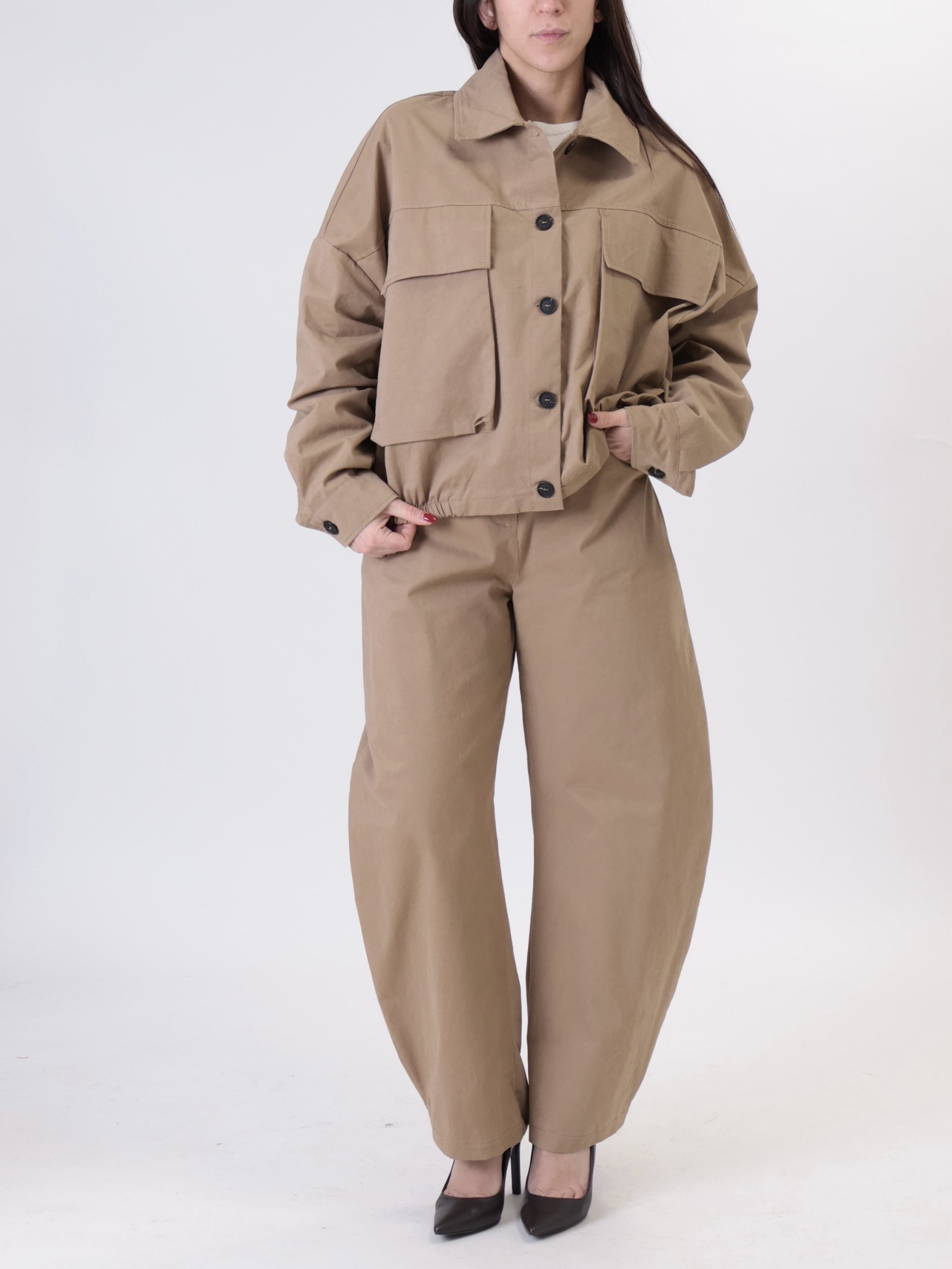 Bomber Luna bottoni cammello