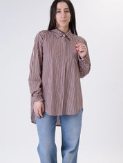 Camicia rigata rosa/moro