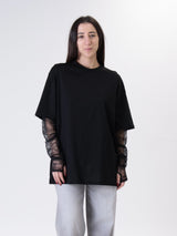 T-shirt manica pizzo nera