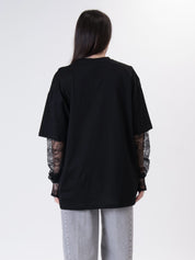 T-shirt manica pizzo nera