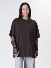 T-shirt manica pizzo moro