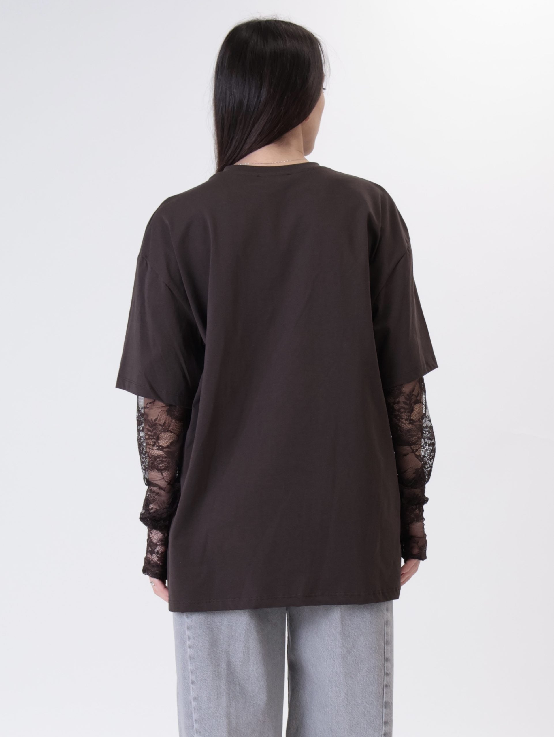 T-shirt manica pizzo moro