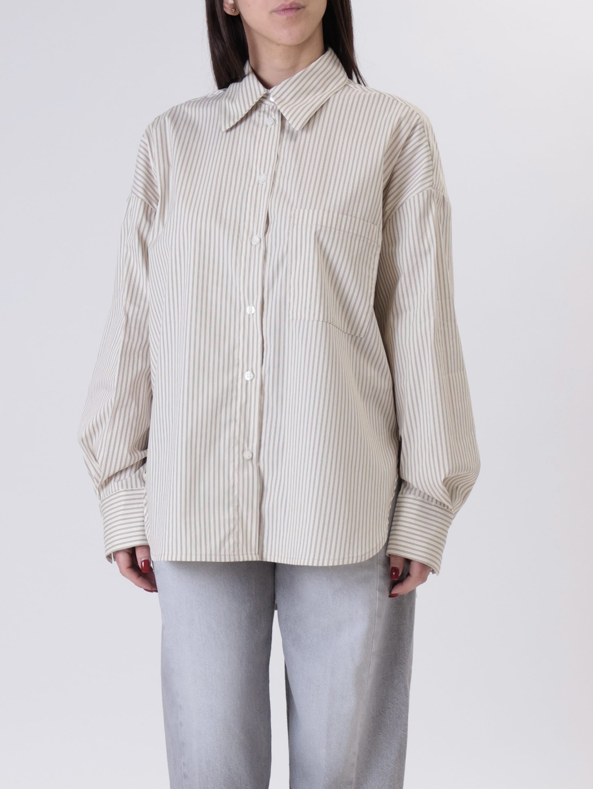 Brown/cream striped pocket shirt
