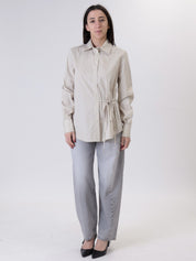 Striped lace shirt dark brown/cream
