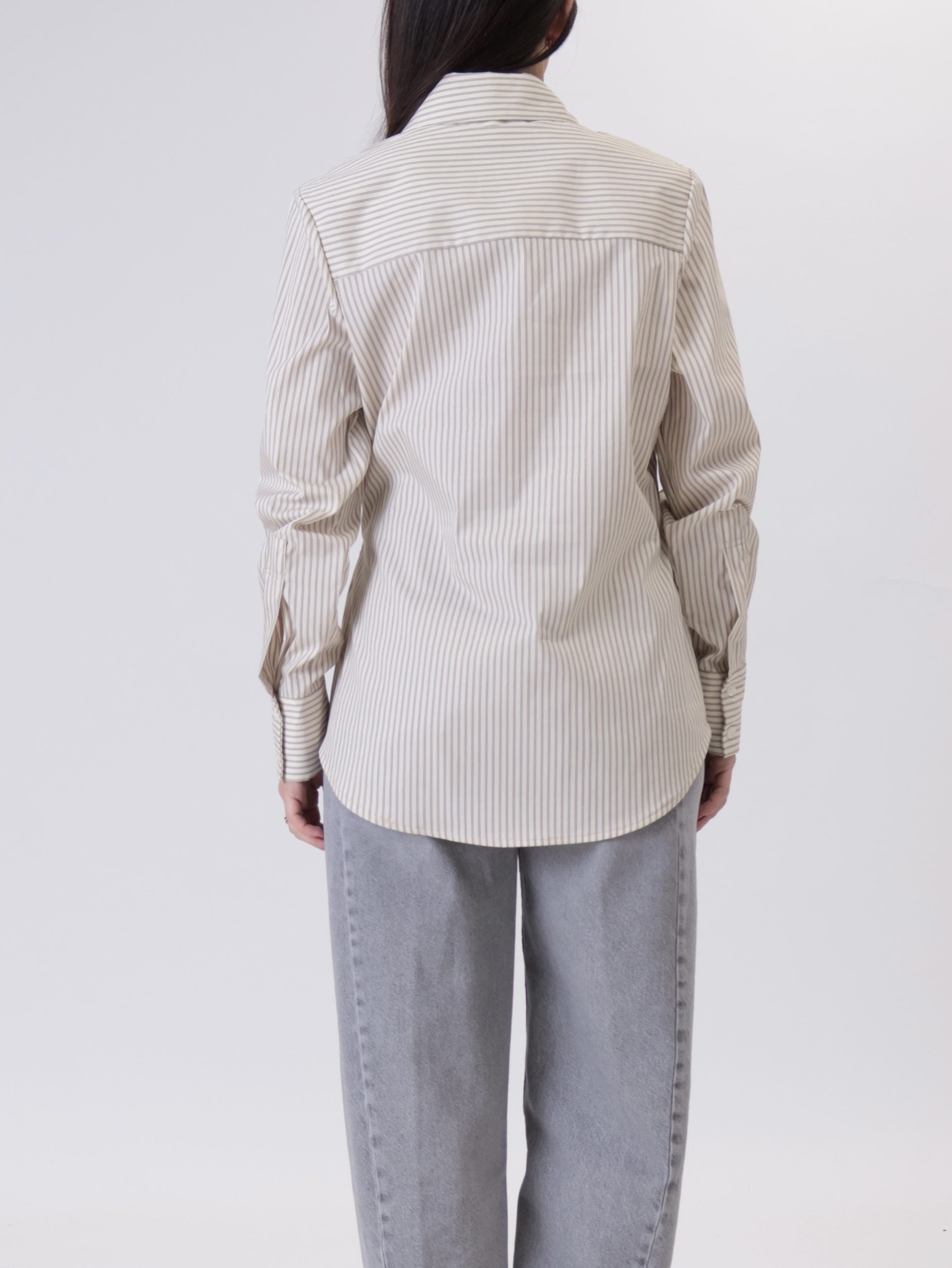 Striped lace shirt dark brown/cream