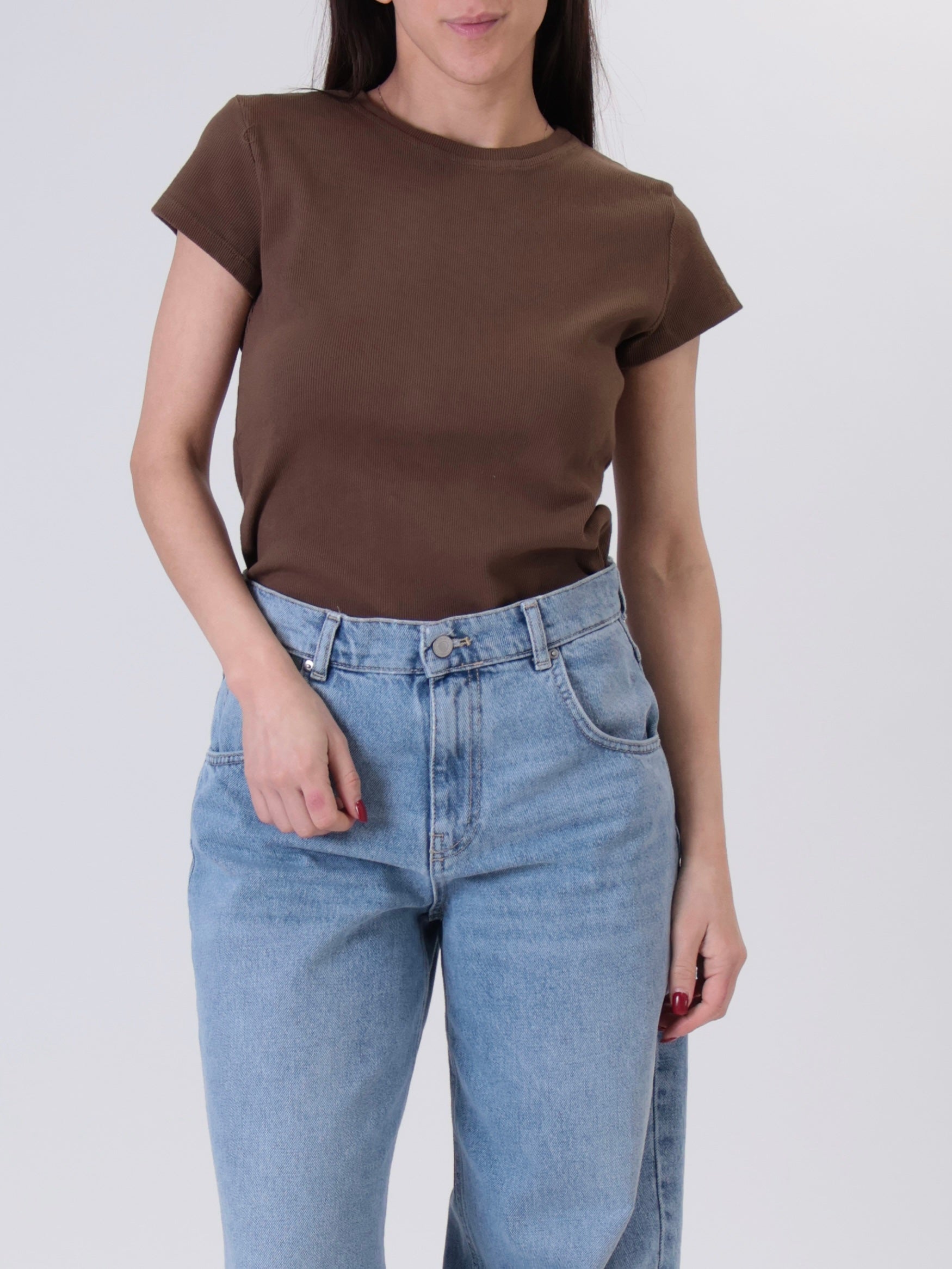 Maglia girocollo costina m/corta cioccolato