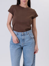 Maglia girocollo costina m/corta cioccolato