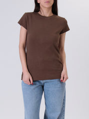 Maglia girocollo costina m/corta cioccolato