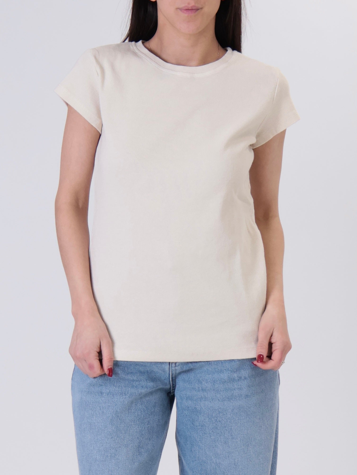 Maglia girocollo costina m/corta burro