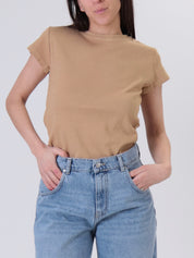 Maglia girocollo costina m/corta beige