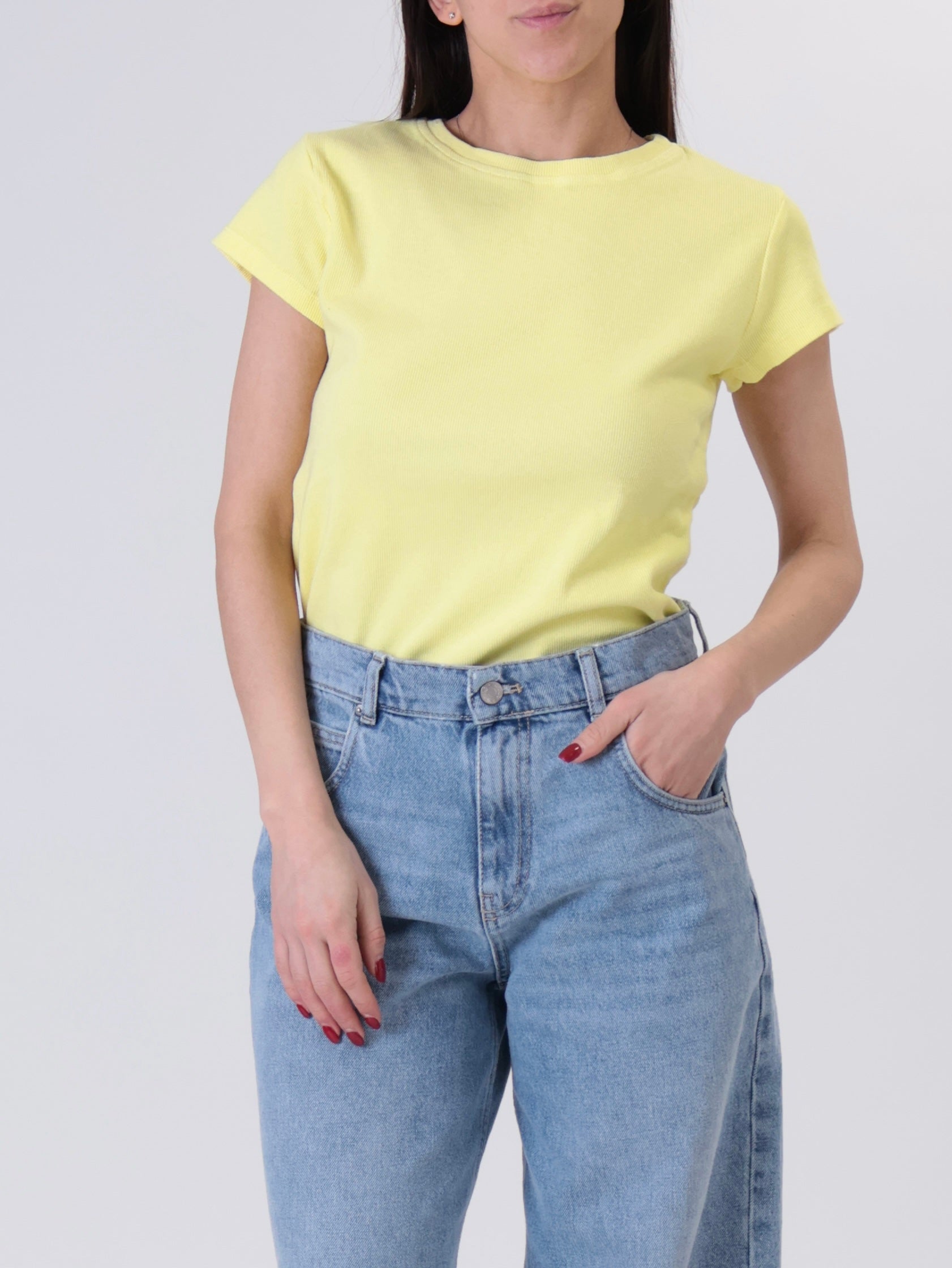 Maglia girocollo costina m/corta giallo