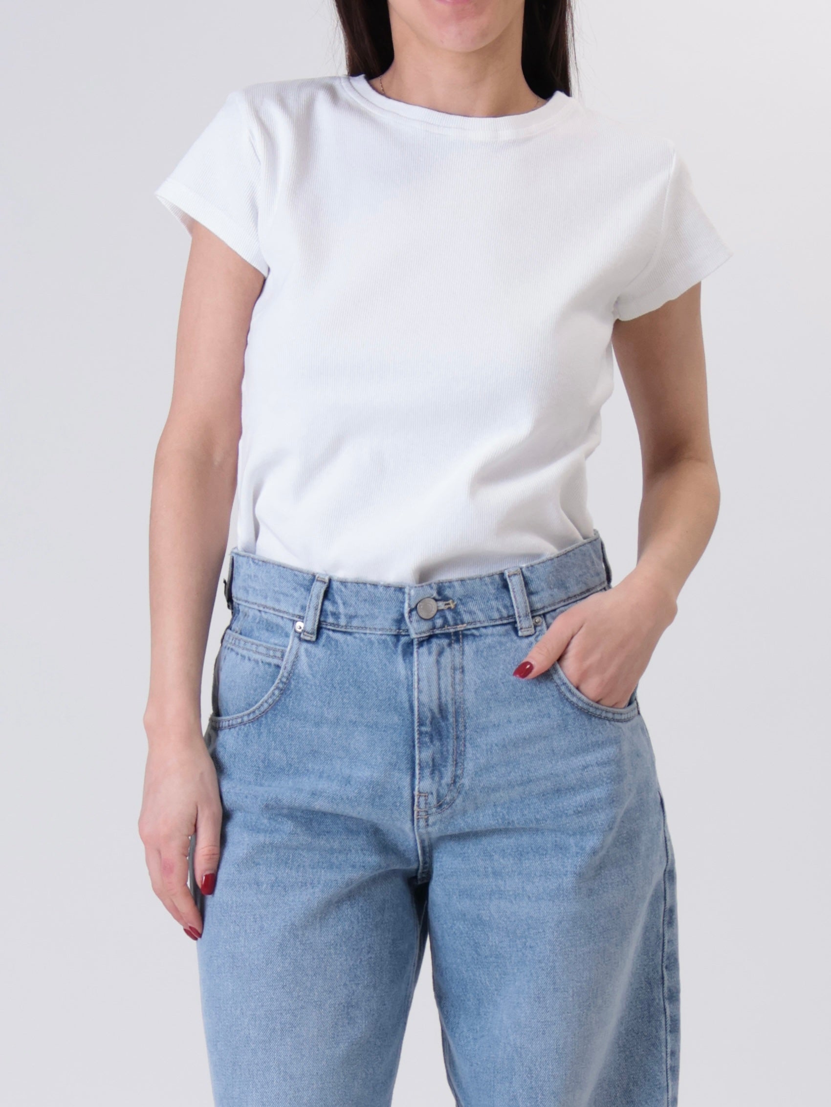 Maglia girocollo costina m/corta bianco
